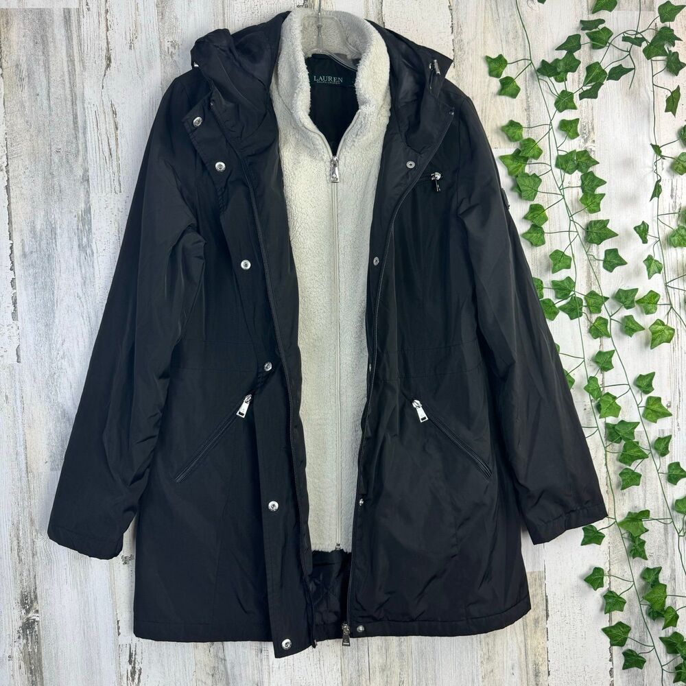 LRL Ralph Lauren Womens Black Softshell Jacket with Berber Vest Medium - Picture 4 of 9
